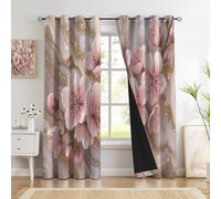 Rideaux Occultant Pour Chambre À Coucher Salon Cuisine Oeillets Isolation Thermique Rideau Relief 3D Fleurs Pêcher Marbre Luxe Polyester Rideau Fenêtre 140 X 225 Cm, 2 Panneaux
