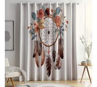 Rideaux Occultant pour Chambre À Coucher Salon Cuisine Oeillets Isolation Thermique Rideau Style Minimaliste Attrape-Rêves Plumes Fleurs Polyester Rideau Fenêtre 91.5L x 214H cm (2 Panneaux)