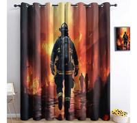 Rideaux Occultant pour Chambre À Coucher Salon Rouge Cuisine Oeillets Isolation Thermique Rideau Posture du héros Pompier Polyester Anti Froid Fenêtre L 280 x H 260 cm