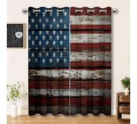 Rideaux Occultant pour Chambre Salon Cuisine Oeillets Isolation Thermique Rideau imprimés Finition Vieillie Drapeau Américain Grain De Bois Rouge Polyester Rideau Fenêtre 140L X 245H cm (2 Panneaux)