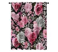 Rideaux Occultant Roses Fleurs, Rideau Imprimé Léopard Enfants pour Salon Chambre, Rideau Thermique Isolant Anti Froid Lot de 2 Panneaux à Oeillets 117L x 137H cm