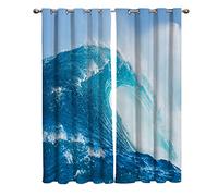 Rideaux Occultant Salon Motif Vagues De La Mer Surf Paysage D'Été 220 X 215 Cm 3D Impression Isolant Thermique Isolant Phonique 90% Rideaux Occultant À Oeillets Douceur Rideau Chambre Garçon Fille