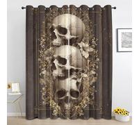 Rideaux Occultant Tête de Mort Gothique, Rideau Horreur pour Salon Chambre, Rideau Thermique Isolant Anti Froid à Oeillets Lot de 2 Panneaux 117L x 183H cm