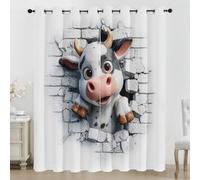 Rideaux Occultant Vache de Dessin Animé, Rideaux Animal Mignon, Rideau Thermique Isolant pour Salon Chambre, Motif Jeunes Filles, Lot de 2 Décoration de Fenêtre Opaque à Oeillets 140x300 cm LxH JJ13