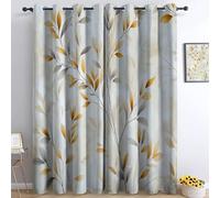 Rideaux Occultants 100% Chambre 234L X 229H cm, Style Rural Rideau Thermiques Isolants, Panneaux Lavables Fibre de Polyester Plantes Rayures Feuilles, pour de Chambre D'Enfant et du Salon DéCorer