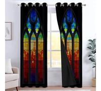 Rideaux occultants 100% chambre 280l x 245h cm, architecture gothique rideau thermiques isolants, panneaux lavables fibre de polyester vitrail arche, pour de chambre d'enfant et du salon décorer