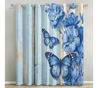 Rideaux Occultants 110x215 cm Lot de 2 à Œillets Papillons Bleus