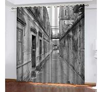 Rideaux Occultants 140x160Cm Architecture Urbaine Vintage Motif 3D Rideau Occultant Isolant Thermique pour Chambre À Coucher Salon 2 Panneaux Rideau Chambre Bebe À Œillets Décoration Intérieure
