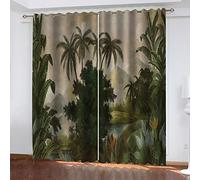 Rideaux Occultants 140x240 Cm Rideaux Occultants Isolant Thermiques À Oeillets Élégant Décoration Pour Chambre Salon 3D Plantes Tropicales De La Forêt Tropicale Thermique Anti Froid, Lot De 2 Rideau