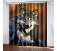 Rideaux Occultants 140x240 Cm Rideaux Occultants Isolant Thermiques À Oeillets Élégant Décoration pour Chambre Salon 3D Mode Animal Loup Thermique Anti Froid, Lot De 2 Rideaux Motif