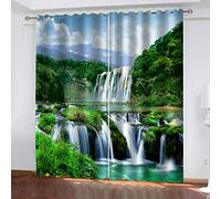 Rideaux Occultants 140x240 Cm Rideaux Occultants Isolant Thermiques À Oeillets Élégant Décoration pour Chambre Salon 3D Paysage De Cascade Thermique Anti Froid, Lot De 2 Rideaux Motif