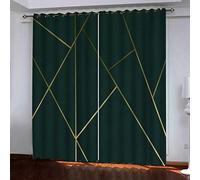 Rideaux Occultants 140x240 Cm Rideaux Occultants Isolant Thermiques À Oeillets Élégant Décoration pour Chambre Salon 3D Fond Vert Géométrique Thermique Anti Froid, Lot De 2 Rideaux Motif
