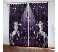 Rideaux Occultants 140x240Cm Cheval Violet sous Un Ciel Étoilé Chambre Enfant Impression Thermiques Isolants Anti Froid Rideaux À Oeillets pour Chambre Salon Maison Bureau Fenêtre
