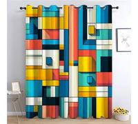 Rideaux Occultants 150x166 cm, Motif Figures GéOméTriques ColoréEs Rideau Thermiques Isolants et Antibruit, Multicolore Rideaux Doux Lavables Anti-Fade Polyester, pour Chambre d'enfant et Salon