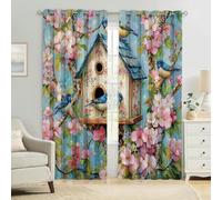 Rideaux Occultants 2 Pièces Fleurs peintes pour nichoirs Polyester Imprimé 3D, Thermiques, Isolants Phoniques et Anti Froid pour Chambre Enfant, Salon ou Cuisine 117L X 229H cm