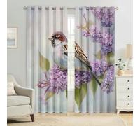 Rideaux Occultants 2 Pièces Lilas et mésange Polyester Imprimé 3D, Thermiques, Isolants Phoniques et Anti Froid pour Chambre Enfant, Salon ou Cuisine 140L X 245H cm