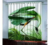 Rideaux Occultants 200x160 Cm Rideau Occultants Isolant Thermiques À Oeillets Élégant Décoration pour Chambre Salon 3D Flamant Rose Vert dans l'herbe Thermique Anti Froid, Lot De 2 Motif