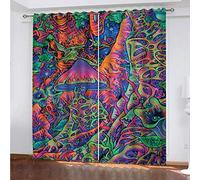 Rideaux Occultants 3D Champignon dans La Forêt Abstraite 2 Panneau avec Œillets 264x240Cm Rideau Salon Moderne Isolant Thermique Occultant pour Chambre d'enfant Impression Décoration Polyester