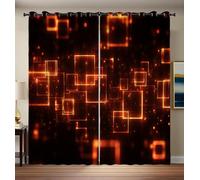 Rideaux Occultants 3D Cube Clignotant Thermique Sonore,140L X 280H Cm Quel Est L'Avenir La Technologie ? Imprimé Rideau Oeillets Décoration Pour Salon Chambre Enfant,Rideaux Décoration Rouge Orangé