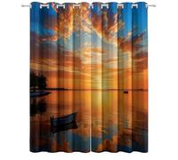 Rideaux Occultants 3D Impression Océan Coucher De Soleil Ciel Petit Bateau Isolant Thermique Rideaux Doux, Salon Chambre Décoration 2 x 100 x 110 cm, Rideau À Oeillets Opaque Anti Bruit Bleu