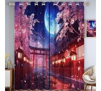 Rideaux Occultants 3D Rues Maisons Japon Architecture Imprimé Rideau à Oeillets, Salon Chambre Enfant Décoration de Fenêtre, 140L X 175H cm 2 Panneaux Isolant Thermique Rideaux, Rose rougeâtre