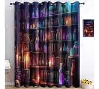 Rideaux Occultants 3D Thème Fantastique Bibliothèque de Livres Magiques Imprimé Rideau Isolant Thermique pour Salon Violet Design Moderne Rideau De Cuisine De Porte 140L X 260H cm (2 Panneaux)