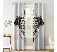 Rideaux Occultants 3D Viking, Mythologie Nordique Fenrir Wolf Vintage Rideau, Rideaux à œIllets pour Décoration D'Intérieur pour Chambre à Coucher Salon, Ensemble 2 panneaux,Blanc,53" x 96" x2