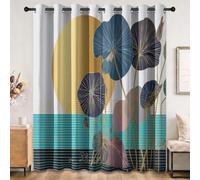 Rideaux Occultants 70 x 240 cm, Géométrique Cercle Lignes Fleurs Imprimés pour Salon Chambre d'enfant Fenêtre Décoration, Minimaliste Isolation Thermique Lot de 2 Rideaux avec œillets, Cyan