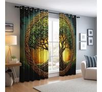Rideaux Occultants 70L X 145H cm Lot de 2 avec Œillets, Rideaux Isolants Thermiques pour Salon et Chambre - Mystique Nordique Arbre de Vie Réduction du Bruit Panneaux Imprimés Couleur