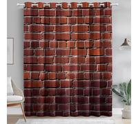 Rideaux Occultants à Anneaux Motif Mur De Briques De Ville Moderne, Rideaux Thermiques Isolants Anti Froid Rideau À Oeillets pour Chambre Salon Cuisine, 110L X 215H cm (2 Panneaux), Rouge