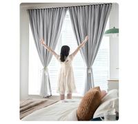 Rideaux occultants à Coller sans perçage for la Location de Chambre à Coucher, Stores occultants Thermiques Double Couche, Stores de fenêtre temporaires Portables(Gray,W150*H150CM)