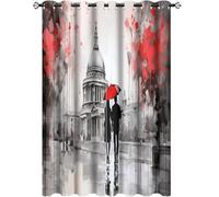 Rideaux occultants à œillets avec imprimé de rue urbaine vintage pour amoureux intimes - Panneaux de fenêtre pour décoration de salon - Rouge