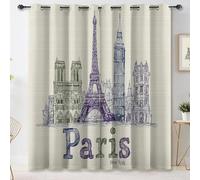 Rideaux Occultants à Œillets avec Monuments la Ville dessinés à Main Style rétro Imprimé, Couleur de lumière Neutre 2 Panneaux de L117×H230 cm, Thermiques Isolants et Phoniques pour Chambre et Salon