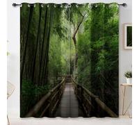 Rideaux Occultants à Œillets avec Paysage Naturel Forêt secrète Sentier forêt de bambous Imprimé, Vert foncé 2 Panneaux de L117×H230 cm, Rideaux Thermiques Isolants et Phoniques pour Chambre et Salon