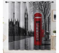 Rideaux Occultants à Œillets avec Style photographique Bâtiments de rue cabines téléphoniques Imprimé, Coloré 2 Panneaux de L140×H260 cm, Rideaux Thermiques Isolants et Phoniques pour Chambre et Salon