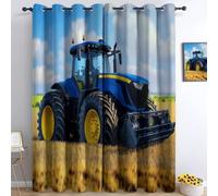 Rideaux Occultants à Œillets Isolant Thermique Bleu Et Jaune, Décor pour Salon et Chambre Rideaux Ferme Tracteur, Polyester Rideau Doux et Thermique, 234 x 229 cm