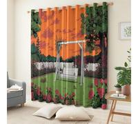 Rideaux Occultants à Œillets Isolant Thermique Couleur Orange, Décor pour Salon et Chambre Rideaux Jardin De Rêve Balançoire, Polyester Rideau Doux et Thermique, 150 x 166 cm