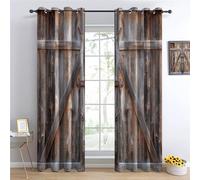 Rideaux Occultants à Œillets Isolant Thermique Sombre, Décor pour Salon et Chambre Rideaux Vieille Porte De Grange en Bois À La Campagne, Polyester Rideau Doux et Thermique, 150 x 166 cm
