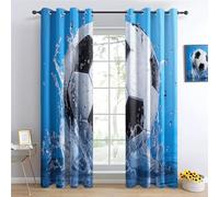 Rideaux Occultants À Œillets Sport Football Gouttes d'eau Rideaux De pour Fenêtre 2 Panneaux 70L X 160H cm pour Chambre À Coucher Salon Chambre d'enfant Décoration De La Maison Blanc Bleu