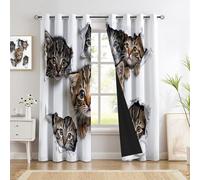 Rideaux Occultants à Isolation Thermique avec œIllets, Rideaux Animaux Compagnie Mignons Animaux Chat Espiègle Opaque Occultant pour Salon, Blanc Intérieurs à Oeillets 140x260 cm, Lot de 2