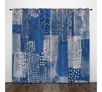 Rideaux Occultants à Isolation Thermique avec œIllets, Rideaux Moderne Graffiti Grille Abstraite Opaque Occultant pour Salon, Bleu Intérieurs à Oeillets 140x225 cm, Lot de 2