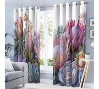 Rideaux Occultants À Isolation Thermique avec Œillets, Rideaux Paysages Naturels Fleurs Sauvages Plantes Succulentes Opaque Occultant,Rose-Violet Intérieurs À Oeillets 140L × 225H Cm, Lot De 2