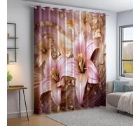 Rideaux Occultants à Isolation Thermique, Élégant Fleurs 3D Diamants Scintillants Thème Rideaux Coulissants avec œillets - Lavande Rideau pour Chambre à Coucher et Salon 70 L x 160 H cm (2 Panneaux)