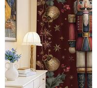 Rideaux occultants à isolation thermique pour chambre à coucher et chambre d'enfant, motif casse-noisette, étoiles de houx, 132 x 241 cm, rouge