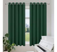 Rideaux occultants à isolation thermique super doux à œillets pour cuisine et chambre à coucher - Économie d'énergie - Réduction du bruit - Idéal pour le salon - 213 x 231 cm - Vert foncé