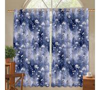 Rideaux occultants à motif floral aquarelle fougère feuille printemps bleu sans plis pour décoration de fenêtre de bureau 106,7 x 114,3 cm