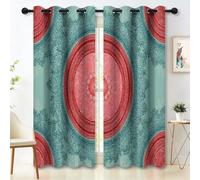 Rideaux Occultants à Motif Imprimé Motifs élégants Mandalas, Lot de 2 Panneaux L110×H215 cm, Tissu Polyester Turquoise Rouge Corail, Réduction de la Lumière, pour Salon et Chambre