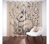 Rideaux occultants à motif lapin mignon pour salon, rideaux à motif marguerite pour chambre, rideaux thermiques insonorisés à motif plantes vintage pour chambre d'enfant ou d'adolescent, cuisine, ense