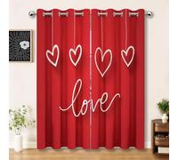 Rideaux Occultants À Oeillets, Amour Forme De Cœur Mots 75L X 166H Cm Lot De 2 Rouge Lot De 2 Panneaux pour Chambre Et Salon, Rideau Isolation Thermique