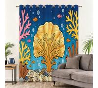 Rideaux Occultants À Oeillets Corail sous-Marin Thème Océanique | Rideau Opaque Isolant Thermique Phonique Fenetre Decoration Chambre Maison Salon Intérieurs, 75L x 166H cm Lot De 2